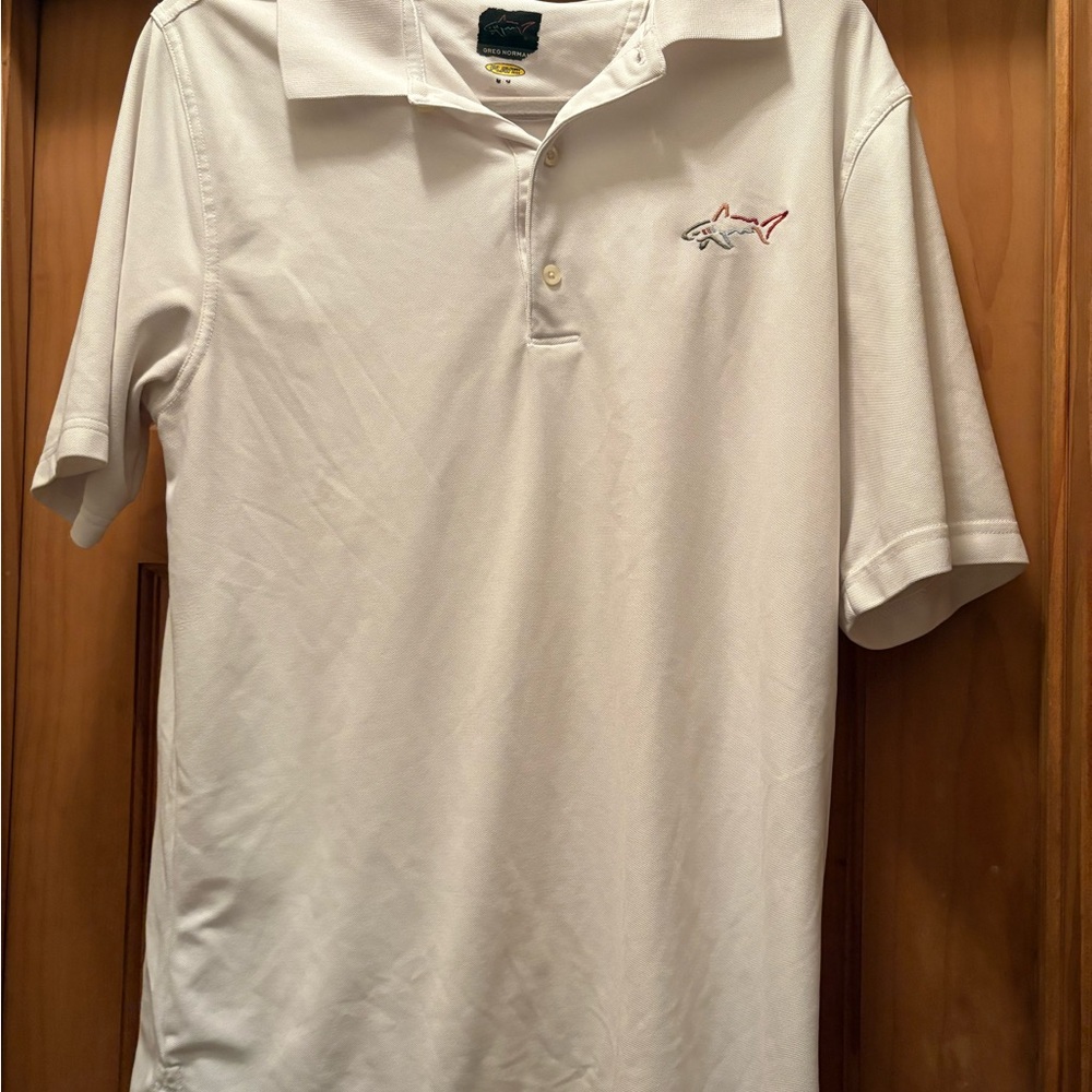 Greg Norman Collection White Polo with Shark Logo